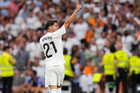 La liga 2024-25: Real Madrid's Brahim Diaz celebrates after scoring his side's second goal